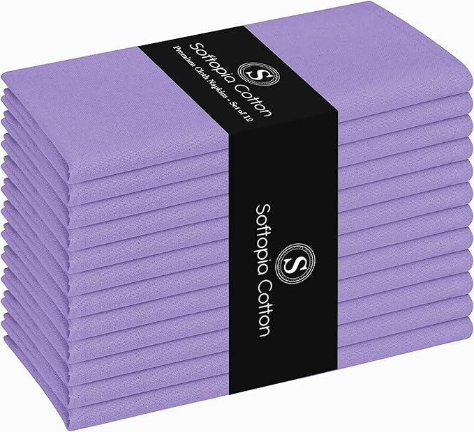 Lavender Cloth Napkins, 12 Pack, 100% Cotton, 17x17 Inches, Premium Quality, Soft Texture, Quick Drying, Great for Spring Holidays, Family Dinners, Baby Showers, Easter - Lavender