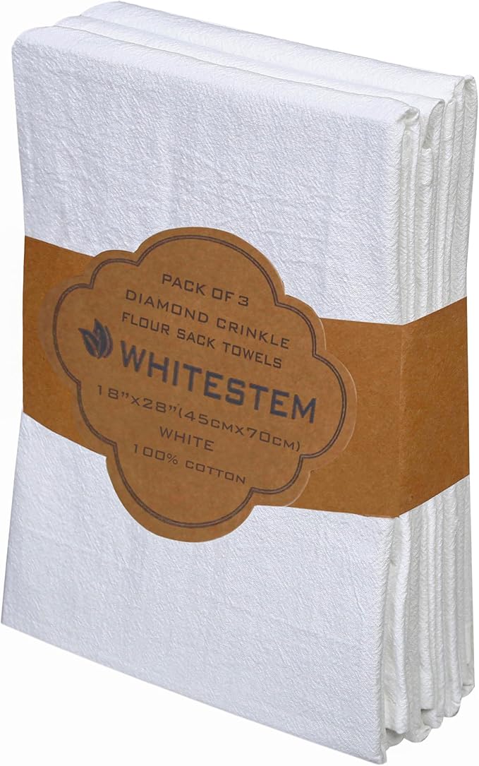 Flour Sack Towels 18” x 28” – Pack of 3 Cotton Kitchen Towels, Dish Towels and Tea Towels for Embroidery, Thick Absorbent for Baking & Bread Proofing - White