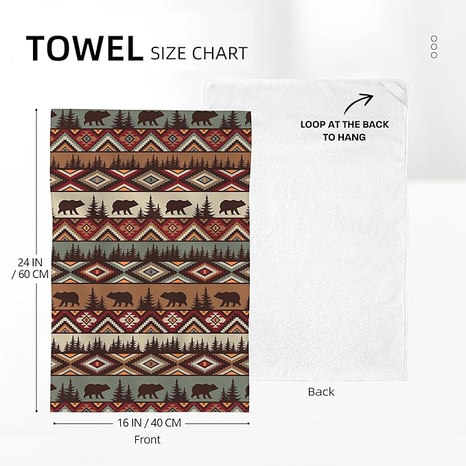 Vintage Rustic Dish Towels for Kitchen Drying Set of 2, Soft Absorbent Bear Mountain Kitchen Towels Brown Tea Towel, Country Cabin Decor Hand Towel for Farmhouse Home Decorations 16x24 Inch