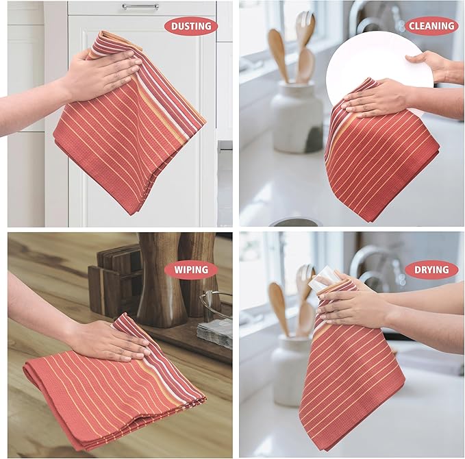 Urban Villa Kitchen Towels 100% Cotton Dish Towels for Kitchen(Set of 6) 20”x30” Dish Cloths Highly Absorbent Kitchen Linen Set with Hanging Loop Perfect for Drying Dishes Cleaning Hand Towels - Rust