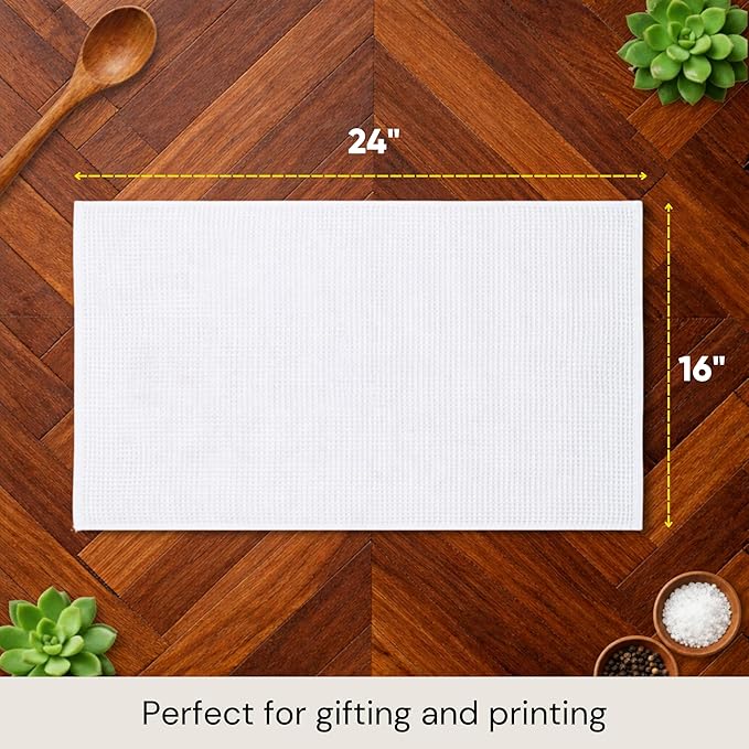 Microfiber Wholesale Sublimation Blanks Towels 16x24 - Premium Waffle Weave Microfiber Towels for Kitchen - Polyester Blanks for Kitchen or Craft Use - 6 Pack