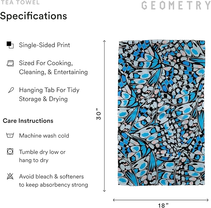 GEOMETRY Spring Kitchen Towels - Quick Dry Microfiber Cloth Spring & Summer Dish Towels for Kitchen Drying - Premium Quick Dry Towel - Blue Garden Wings, 18" x 30" - 1-Pack