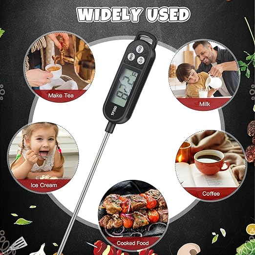 Copkim 12 Pcs Meat Food Thermometer Food with Probe Water Liquid Instant Read Digital Thermometer Kitchen Cooking Supplies for Cooking BBQ Milk Yogurt (Black)