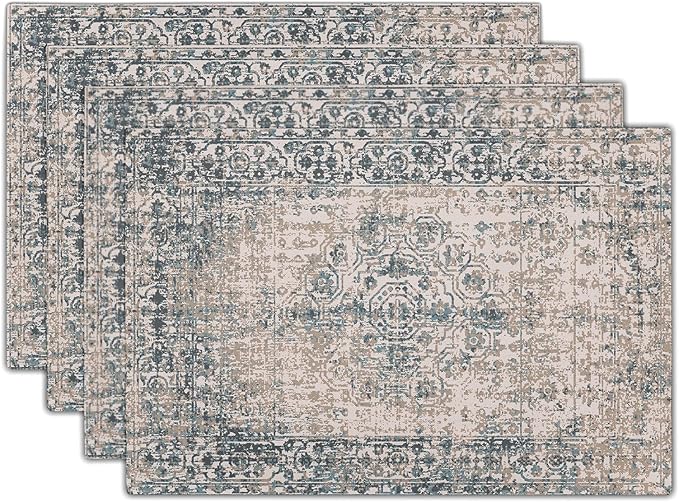 aportt Grey Brown Ethnic Boho Placemats Set of 4 Bohemian Carpet Vintage Gray Linen Washable Kitchen Dining Table Mats Stain Heat-Resistant Desktop Decor Place Mats for Home Party Indoor 12x18 in