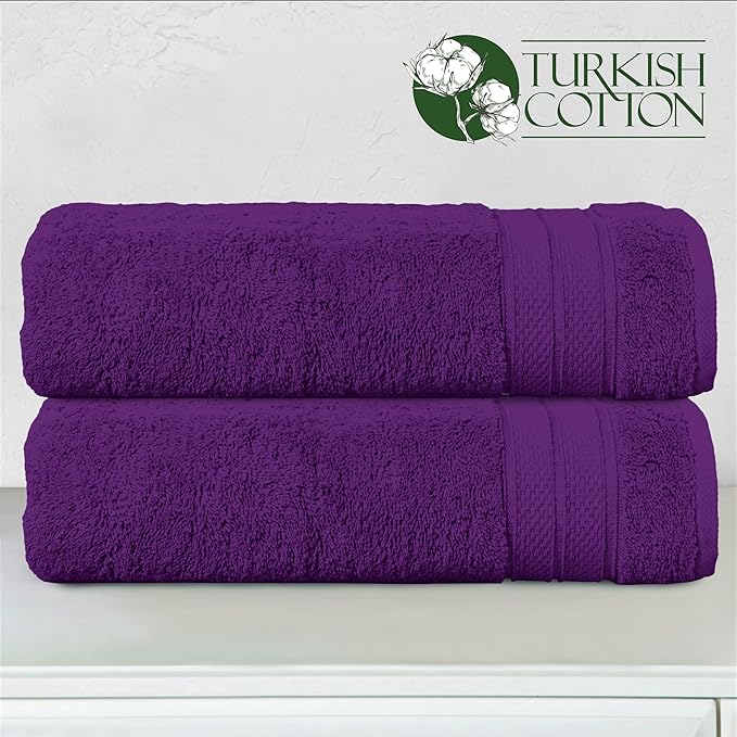 Elegant Comfort Three Line Popcorn Towel Set for Bathroom 27 x 54 inches, Premium Hotel Quality 2-Pack Bath Towels, 100% Turkish Cotton, Soft and Durable, Quick Dry and Highly Absorbent, Purple