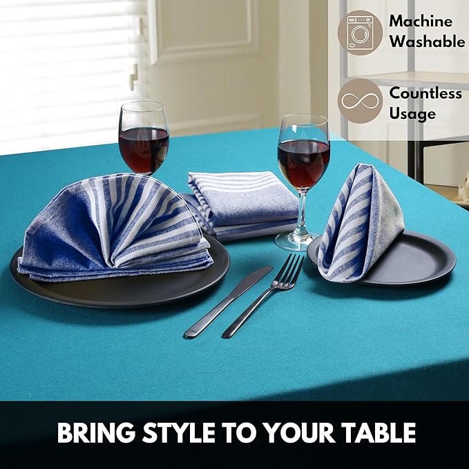 Cloth Napkins 18x18 Inches - Striped Design, 100% Cotton, Reusable & Durable Fabric Napkins for Dining, Everyday Meals, Events, Parties - Machine Washable, Set of 4, Indigo Blue