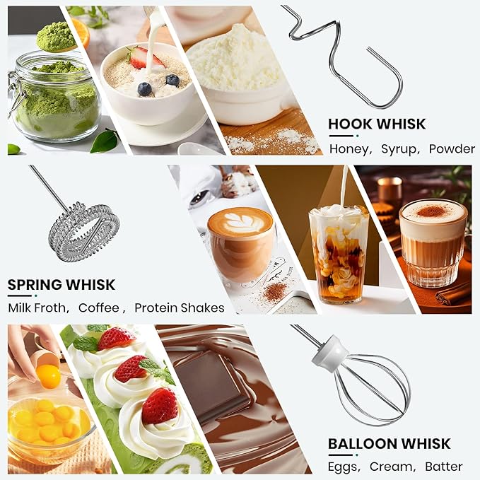 Colarlemo Milk Frother Handheld Rechargeable with Stand, Frother Wand Drink Mixer Electric Whisk for Coffee, Detachable With 3 Stainless Whisks, Hand Mixer for Lattes, Cappuccino, Matcha, Egg, Black