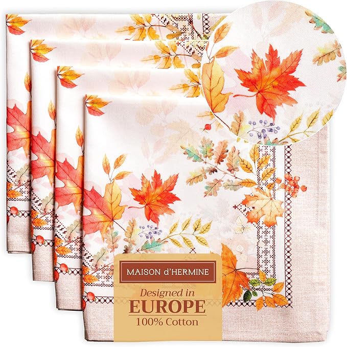 Maison d' Hermine Cloth Napkins Set of 4 100% Cotton for Thanksgiving Christmas Decorations Everyday Reusable Square Fall Napkins Cloth Washable Dinner Party (Amarante, 20"x20")