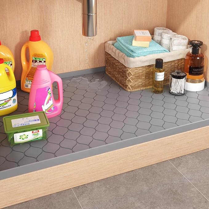 Winisok Silicone Under Sink Mat 28" x 19", kitchen Essentials and Gadgets, Shelf liner and Cabinet Protector, Home Organizers and Storage, Waterproof Bathroom Tray