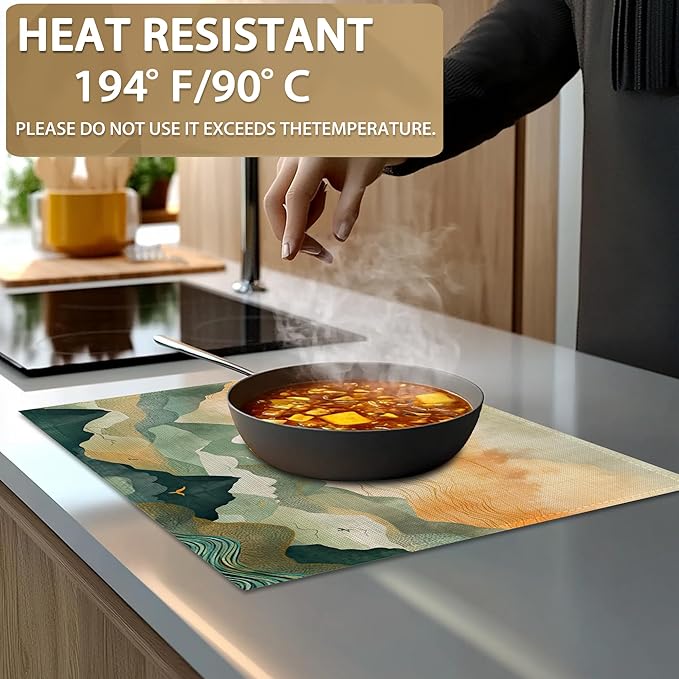 Mountains Landscape Sunset Placemats Set of 6,12x18 Inch Table Mats for Kitchen Table Washable Farmhouse Linen Table Mats Dining Decoration
