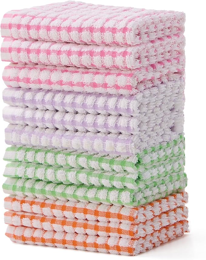Egles 12 Packs Kitchen Dishcloths 12x12 Inches 100% Cotton Kitchen Dish Cloths for Washing Dishes Scrubbing Wash Cloths Dish Towels Sets (Mix 4 Color)