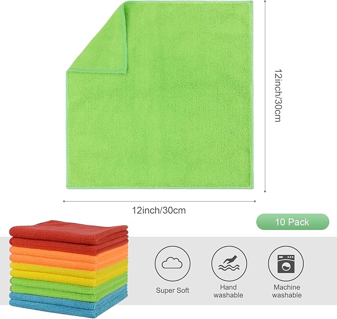 SINLAND Microfiber Dish Cloth for Washing Dishes Rags Best Kitchen Washcloth Cleaning Cloths 5 Color Assorted Meshless Cloth 12Inchx12Inch 10 Pack