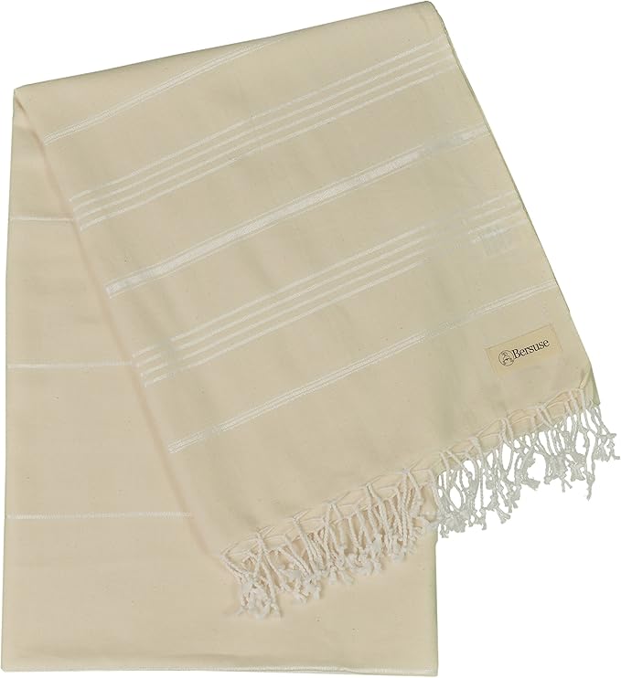 Bersuse Towels Anatolia XL Beach Blanket Throw Blanket Turkish Towel 100% Cotton Extra-Large Quick-Dry Lightweight Premium Peshtemal Towel - 61x82 Inches, Natural (Set of 6)