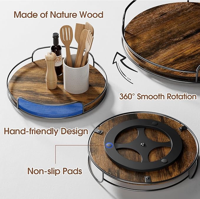 LLAMU 10'' Lazy Susan Organizer, Wooden Lazy Susan Turntable for Cabinet, Table Top, Kitchen, Pantry, Bathroom Countertop Organizer, 1 Pack