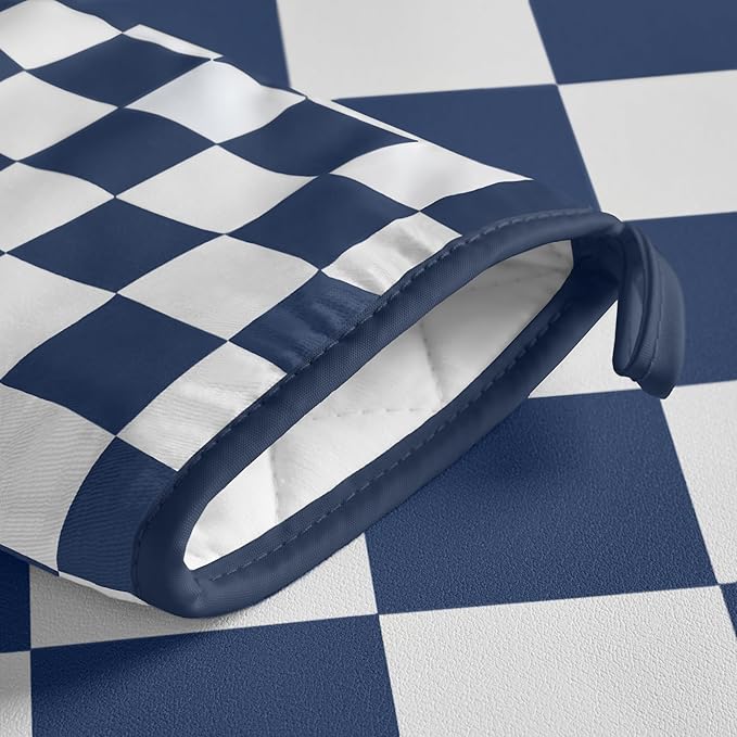 Ohocut Navy Blue Checkered Oven Mitts Heat Resistant, Vintage Retro Checkerboard Cute Oven Mitts, Non-Slip Silicone Kitchen Oven Gloves, 2-Pack Set, 7''x13''