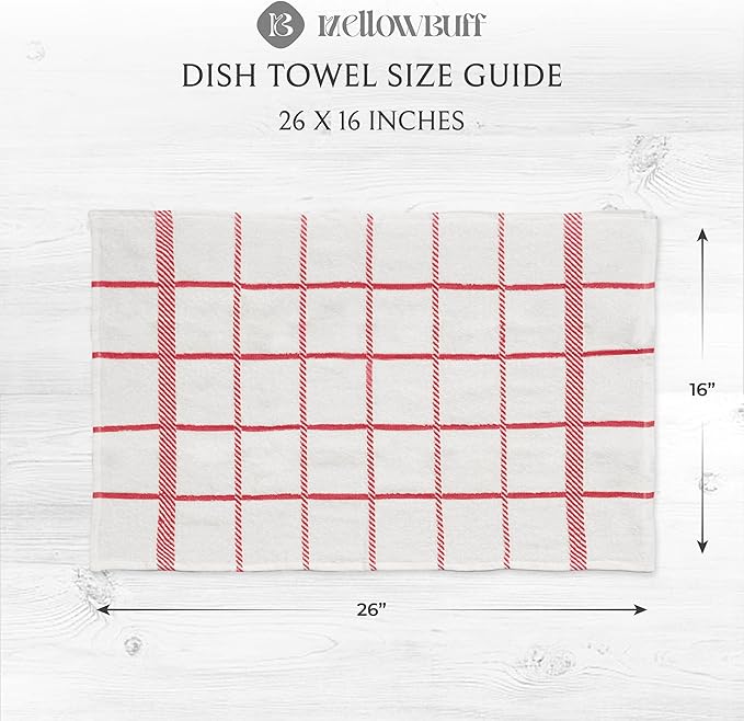 100% Cotton Terry Dish Cloth & Dish Towel (RED, Dish Towel - 4 Pack(Checks))