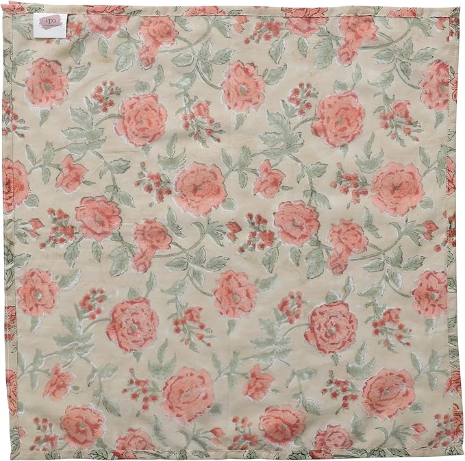 CPC Fire Opal Indian Block Print Cotton Cloth Napkins Set of 4, 18x18 Reusable Everyday Napkins, Soft, Absorbent, Floral Dinner Napkin, Holiday, Party Gift, Spring,Mother's Day