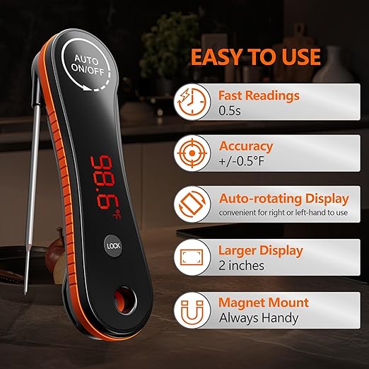 0.5 Sec Instant Read Meat Thermometer Digital, Digital Thermometer, Paysean Thermometer for Grilling, BBQ, Candy, Liquid, Beef, Gifts for Him Dad Men Birthday