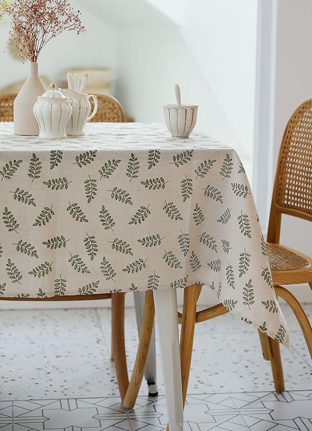 YiHomer Pastoral Square Tablecloth - 52 x 52 Inch Table Cloth - Washable Table Cover with Dust-Proof Wrinkle Resistant for Restaurant, Picnic, Bistro, Indoor and Outdoor Dining, Green Leaf