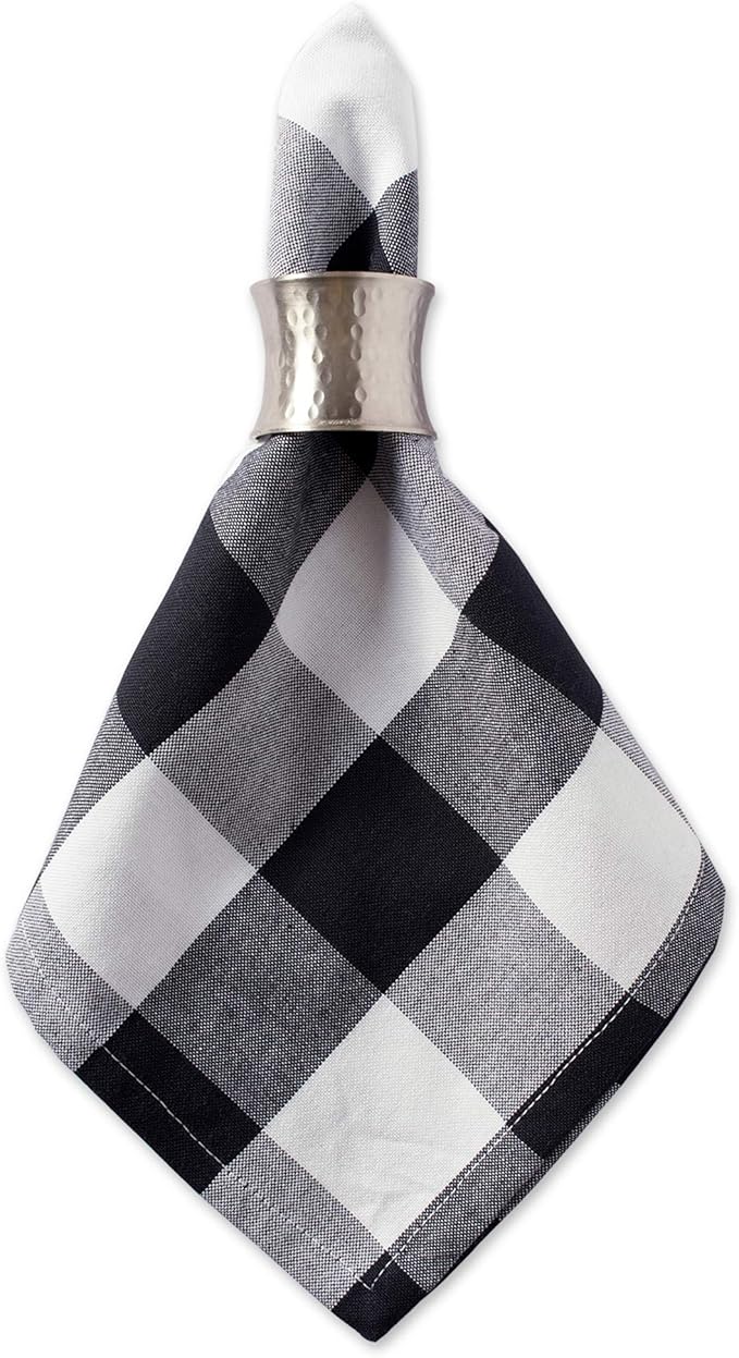 DII Buffalo Check Collection, Classic Farmhouse Cloth Napkin Set, 20x20, Black & White, 6 Piece