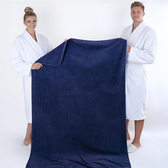 American Soft Linen 100% Cotton 600 GSM Turkish 40x80 Oversized Bath Towel Sheet, Extra Large Adult Towels for Bathroom, Navy Blue Bath Sheet