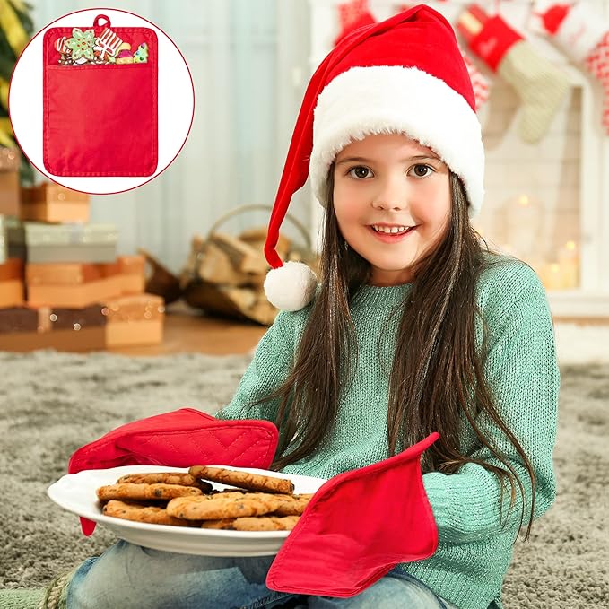 R HORSE 6Pcs Christmas Red Green Potholders with Pockets Baking Cooking Gift Kitchen Cotton Heat Resistant Potholder Machine Washable Hot Pads Oven Mitt Christmas Pot Holder Gift