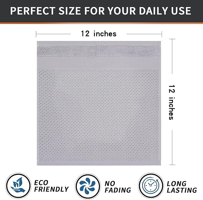 Homaxy 100% Cotton Dish Cloths, 8 Pack - 12 x 12 Inches, Waffle Weave Super Soft and Absorbent Dish Towels Quick Drying Dishcloths, Light Grey