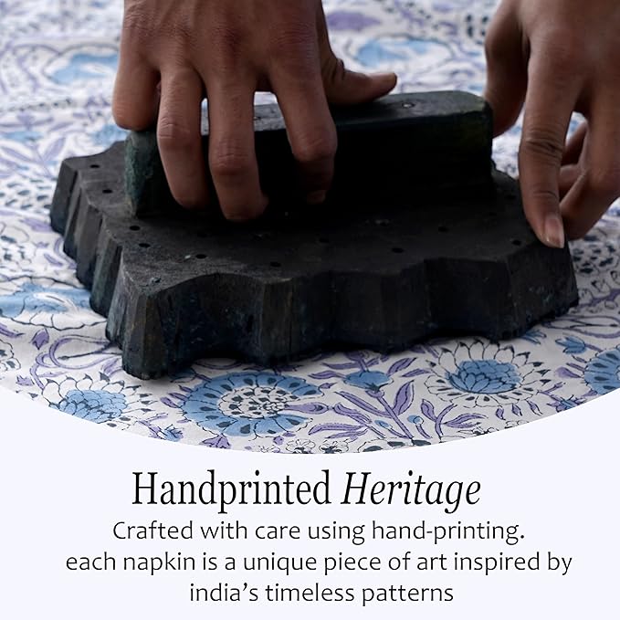 CPC Indigo Blue Indian Block Print Cotton Cloth Napkins Set of 4, 18x18 Reusable Everyday Napkins, Soft, Absorbent, Floral Dinner Napkin, Holiday, Party Gift, Spring,Mother's Day
