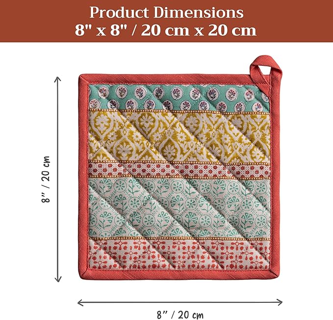 Maison d' Hermine Pot Holders 100% Cotton Heat Resistant Potholders 8" x 8" Hot Pads with Loop BBQ Cooking Baking Gifts for Mothers Day Handling Hot Pans Spring/Summer (Pack of 1, Provence)