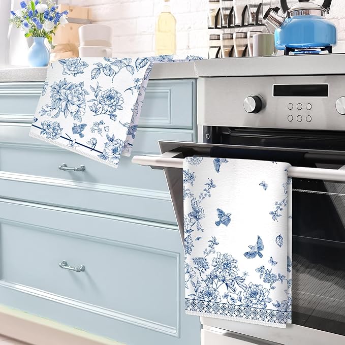 Chinoiserie Floral Bird Microfiber Kitchen Towels, Soft Absorbent Hand Towel 15.7 × 23.6 Inch, Thick Dish Cloth for Party Anniversary Holiday Decoration, Housewarming Gifts for Mom