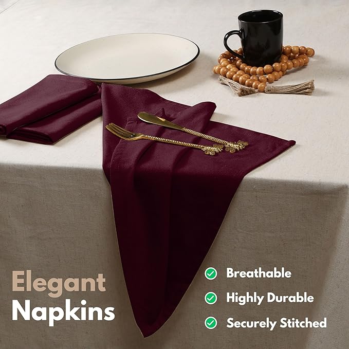 Native Fab Cloth Napkins Set of 4, 100% Cotton, Washable, Reusable Dinner Cloth Napkin 17x17 inches, Table Linen Decor for Dinner, Celebrations, Wedding, Events, Burgundy