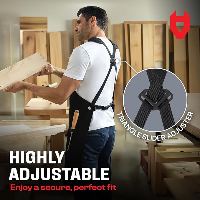 NoCry Woodworking Apron for Men — Reinforced Pockets with Metal Rivets, Magnetic Holder & Leather Tool Loops — Shop Aprons for Men with Cross-Back Straps, Non-Slip Shoulder Pads & Quick-Release Buckle