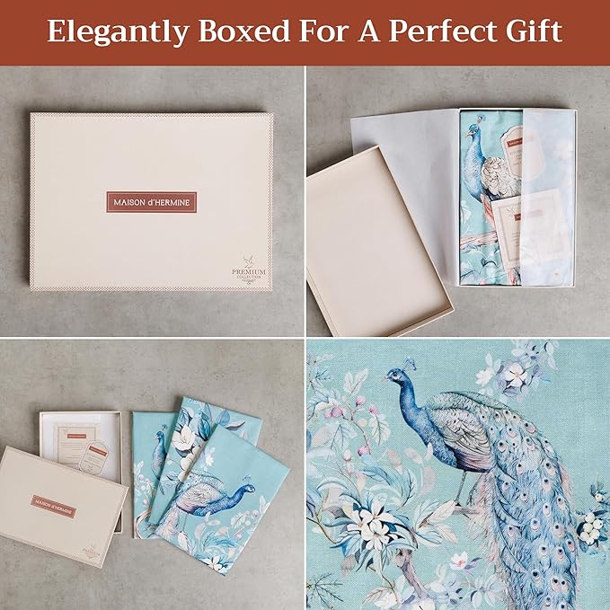 Maison d' Hermine Kitchen Towel 100% Combed Cotton Premium Set of 3 Kitchentowels Easter Tea Towels (20"x27.50") for Table Cleaning, Buffet Parties & Wedding Use - Peacock Utopia - Pastel Turquoise