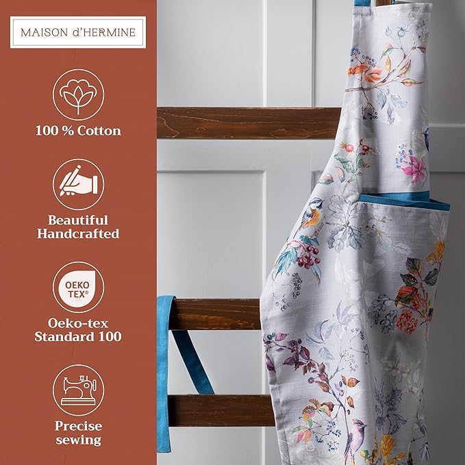 Maison d' Hermine 100% Cotton Apron for women with Pocket Kitchen Chef Apron for Men Cooking Mothers Day Gifts