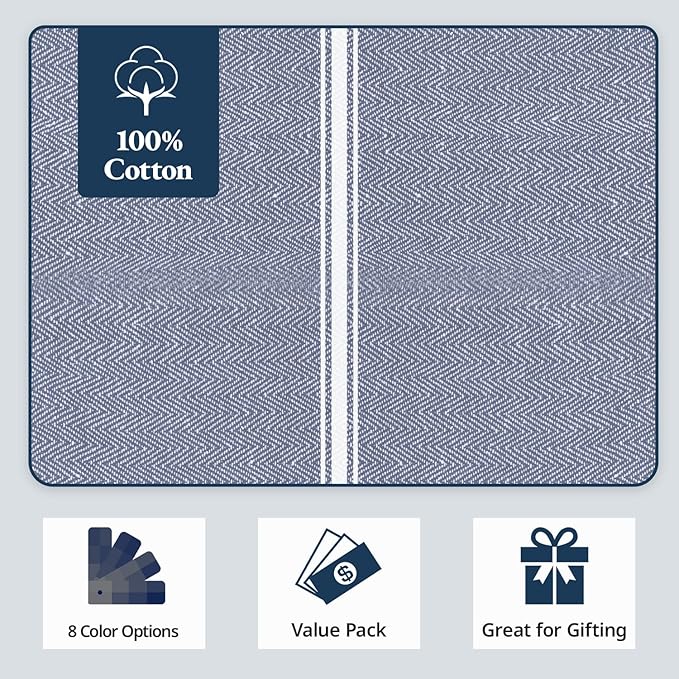 Lane Linen Kitchen Towel Set, 6 Pack 100% Cotton Hand Towels for Kitchen, Dish Towels for Drying Dishes, Lint Free, 14"x25", Good for Cleaning Windows, Ceramic Surface, Glass Stovetops - Blue Chambray