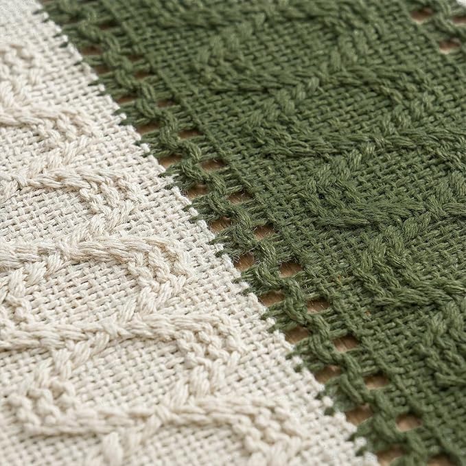 Artoid Mode Army Green Farmhouse Rustic Table Runner, Seasonal Holiday Hollow Kitchen Dining Table Decoration for Home Party Decor 12x72 Inch