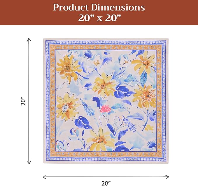 Maison d' Hermine Cloth Napkins Set of 4 100% Cotton Everyday Reusable Square Napkins Cloth Washable Dinner Party Wedding Restaurant Gifts for Mothers Day Spring/Summer (Girassol, 20" x 20")