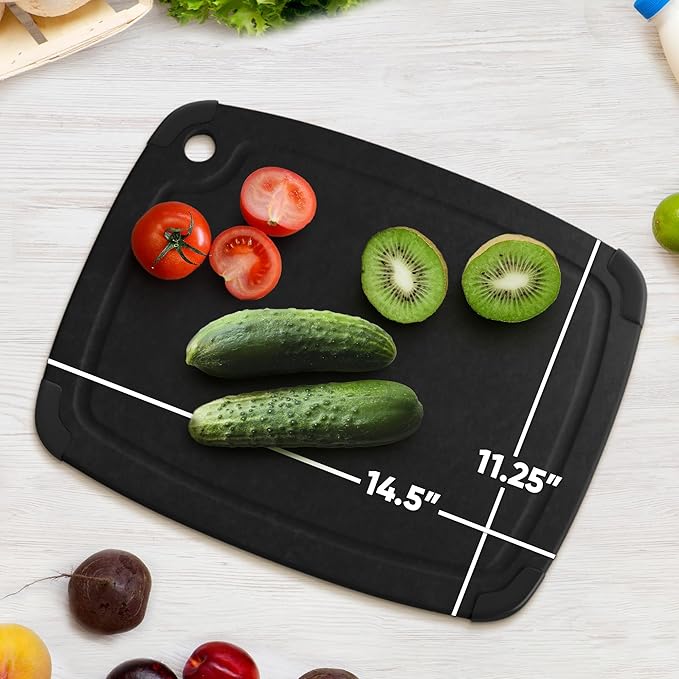 Dishwasher Safe Cutting Boards for Kitchen - Large 14.5" x 11.25" Composite Wood Chopping Board with Juice Groove, Non-Slip Feet & Lightweight Eco-Friendly Design - Slate Black