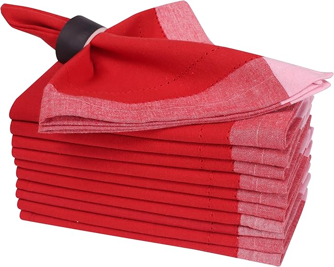 Bedding Craft Christmas Cloth Napkins Set of 12 – 20x20 Red Cotton with Double Hemstitch – Soft, Durable & Washable Table Napkins for Farmhouse Décor, Thanksgiving, Holiday Parties & Everyday Use