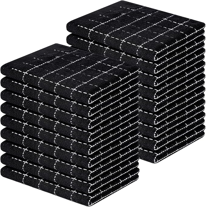 Homaxy 100% Cotton Terry Kitchen Dish Cloths, Ultra Soft and Absorbent Dish Towels for Kitchen, Suitable for Drying and Washing Dishes, 18 Pack, 12 x 12 Inches, Black