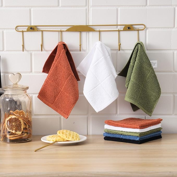 Glynniss Dishcloths Kitchen Highly Absorbent Dish Rags 100% Cotton Dish Cloths for Washing Dishes, Cleaning (Green White, 11x11)