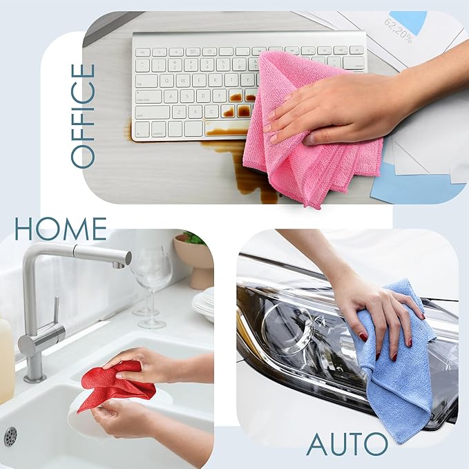 Hearth & Harbor Microfiber Cleaning Cloth, Microfiber Towels for Cars 144 Pack Washcloths, Green Cleaning Rags, Reusable Microfiber Towel, Microfiber Cloth Rags for Cleaning, Lint Free Cloth