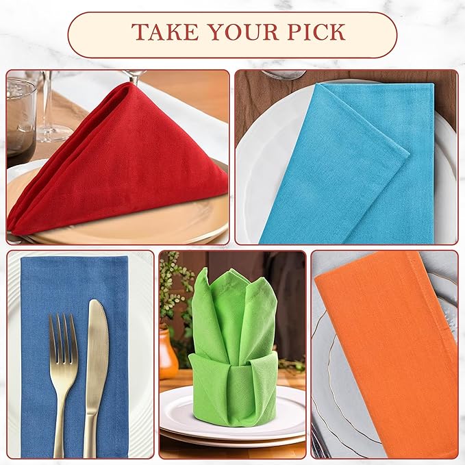 Vintage Vista Plain Cloth Napkins Set of 12 (18" x 18") - Cotton & Flax Table Napkins Cloth Washable & Reusable for Everyday Use & Easter - (Multicolor)