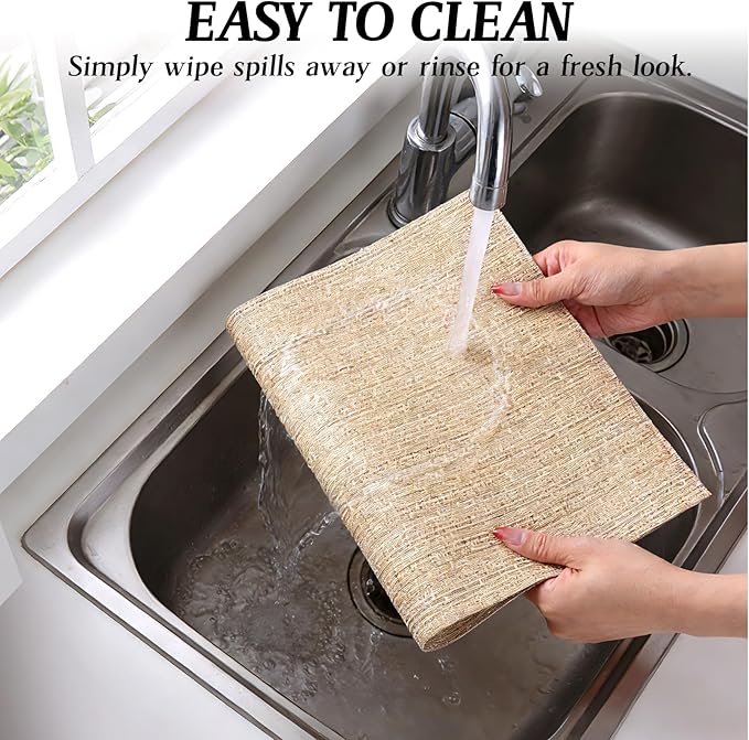 Timeet Placemats Set of 4, Heat Resistant Non-Slip Place Mats for Dining Table, Durable Washable PVC Vinyl Woven Table Mats, Linen Textured Placemats for Kitchen Resistant Easy to Clean(Beige