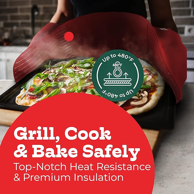 Big Red House Red Double Oven Mitt Kitchen Protection - Pack of 1-32" Long - Heat Resistant Cotton Professional Grade with Terrycloth Lining
