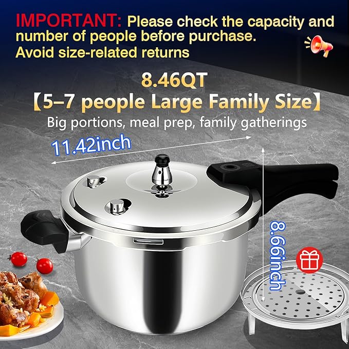 8.46QT Stainless Steel Pressure Cooker Canner, Large Capacity, Heavy Duty, Fast Cooking, Safe Locking Lid, For All Stovetops,olla de presion,para cocinar,instant pot