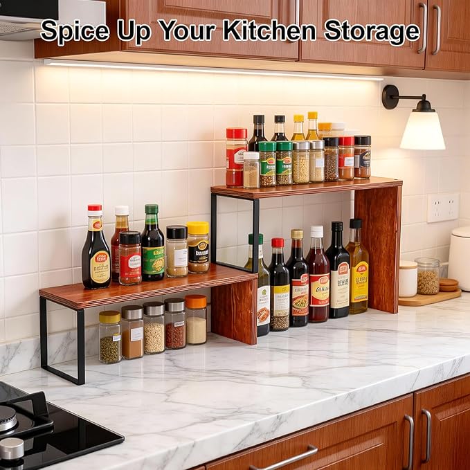 Kitchen Cabinet Organizer, Kitchen Countertop Organizer, Spice Rack, Counter Organizer, Cabinet Shelves, Cabinet Organizer Shelf, Stackable Countertop Storage for Pantry, Coffee Station, Bathroom