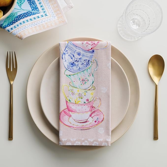 Maison d' Hermine Cloth Napkins Set of 4 100% Cotton Everyday Reusable Square Napkins Cloth Washable Dinner Party Wedding Restaurant Gifts for Mothers Day Spring/Summer (High Tea, 18" x 18")