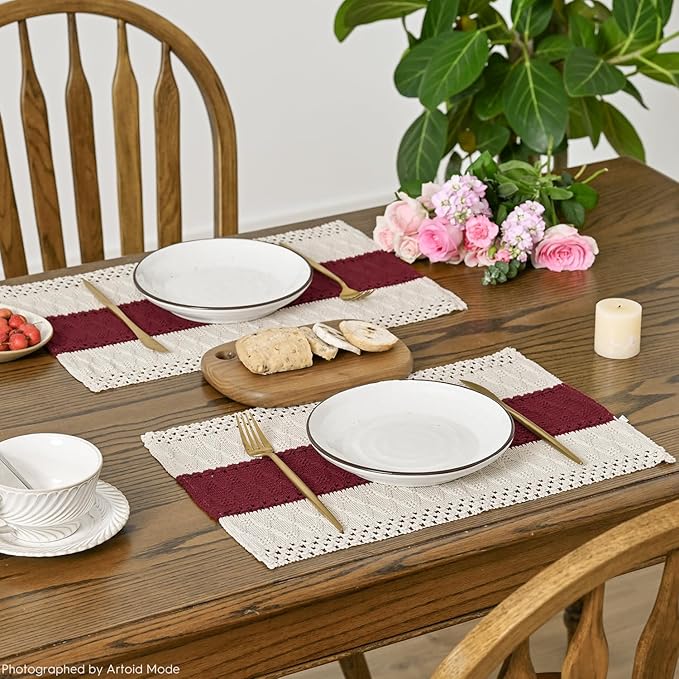 Artoid Mode Red Farmhouse Rustic Placemats Set of 4,12x18 Inch Seasonal Holiday Hollow Table Mats Party Kitchen Dining Decoration