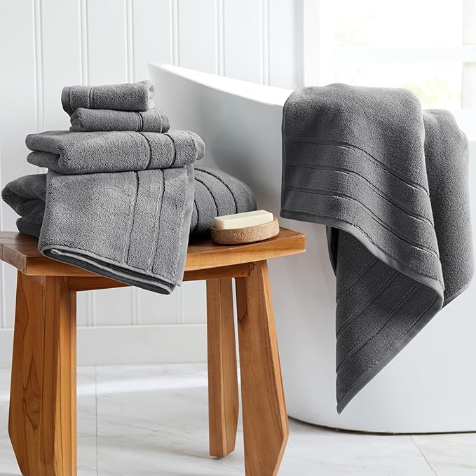 Springtree Home Luxury Turkish Cotton Bath Towels | 100% Turkish Cotton | Premium Bath Towels | Ultra Soft Thick Plush & Highly Absorbent | Luxury Hotel & Spa Quality Bathroom Towels | Carbon